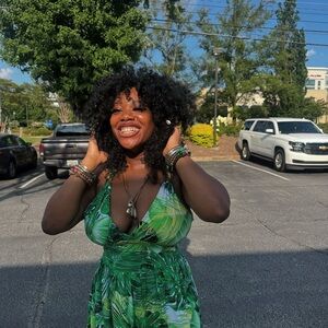 Tropical Green Leaf Print Dress